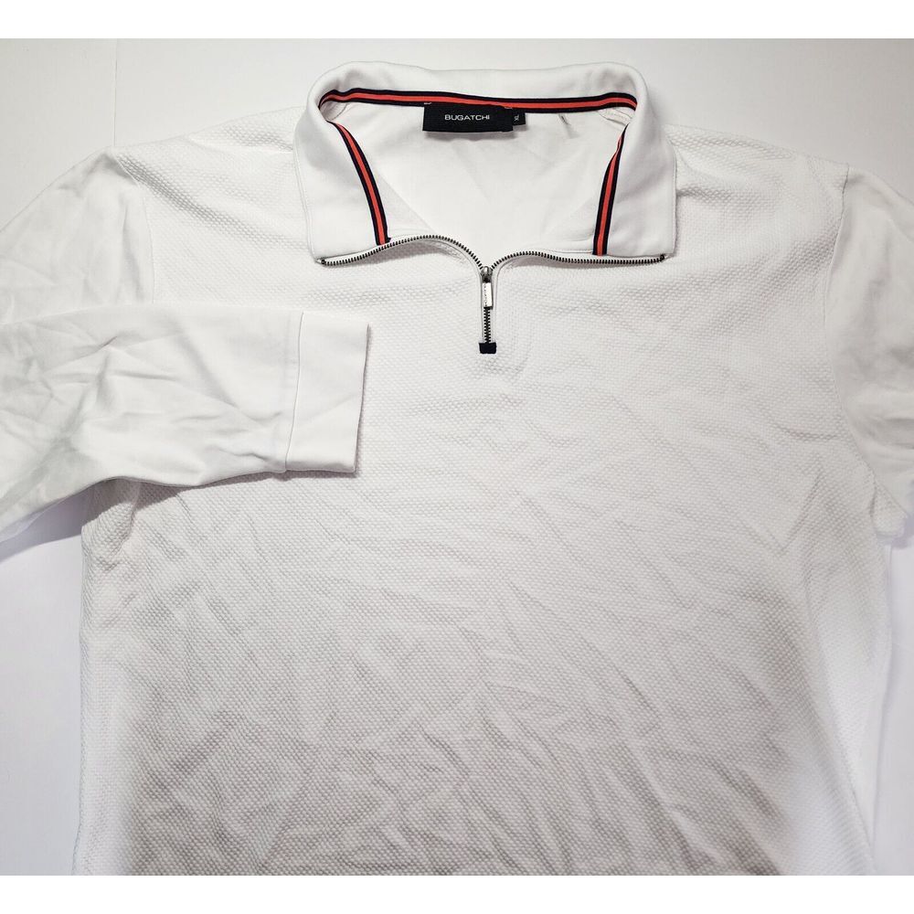 Bugatchi‎ Mens Size XL White Long Sleeve 11/4 Zip Pullover